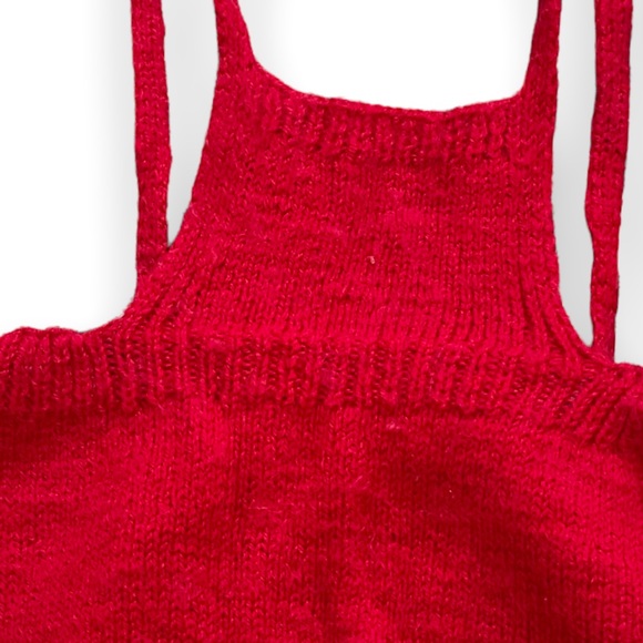 Vintage Hand Made Red And White Knit Holiday Overalls And Button Down Cardigan - Picture 2 of 9